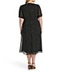 Donna Karan DKNY by Donna Karan Plus Size Short Ruched Sleeve V-Neck Polka Dot Chiffon Midi Dress, Color:Black/Cream - Image 2