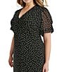 Donna Karan DKNY by Donna Karan Plus Size Short Ruched Sleeve V-Neck Polka Dot Chiffon Midi Dress, Color:Black/Cream - Image 4