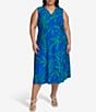 Color:Submerge Multi - Image 4 - Plus Size Sleeveless V-Neck Tie Waist Printed Faux Wrap Midi Dress