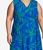 Color:Submerge Multi - Image 5 - Plus Size Sleeveless V-Neck Tie Waist Printed Faux Wrap Midi Dress