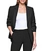 Color:Black - Image 1 - Point Collar Long Sleeve Button Front Pocketed Jacket