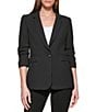 Color:Black - Image 4 - Point Collar Long Sleeve Button Front Pocketed Jacket