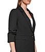 Color:Black - Image 5 - Point Collar Long Sleeve Button Front Pocketed Jacket