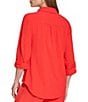 Donna Karan DKNY by Donna Karan Point Collar Roll Tab 3/4 Sleeve Button Down Shirt, Color:Scarlet - Image 2