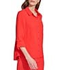 Donna Karan DKNY by Donna Karan Point Collar Roll Tab 3/4 Sleeve Button Down Shirt, Color:Scarlet - Image 4
