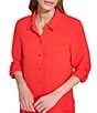 Donna Karan DKNY by Donna Karan Point Collar Roll Tab 3/4 Sleeve Button Down Shirt, Color:Scarlet - Image 5