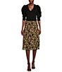 Color:Black/Maize - Image 4 - Printed Chiffon Pleated Elastic Waist Pull-On Midi Skirt