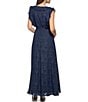 Color:Navy - Image 2 - Printed V-Neck Sleeveless Faux Wrap Ruffle Trim High-Low Gown