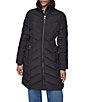 DKNY Quilted Pattern Stand Collar Hooded Faux Fur Trim Zip Front Puffer Jacket - Image 6