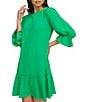 Color:Apple Green - Image 3 - Ruffle 3/4 Sleeve Woven Shift Dress