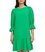 Color:Apple Green - Image 4 - Ruffle 3/4 Sleeve Woven Shift Dress