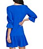 Color:Cosmic Blue - Image 2 - Ruffle 3/4 Sleeve Woven Shift Dress