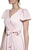 Color:Pink - Image 3 - Satin V-Neck Short Flutter Sleeve Faux Wrap High-Low Maxi Dress