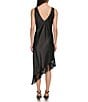 Color:Black - Image 5 - Satin V-Neck Sleeveless Asymmetrical Hemline Fringe Slip Midi Dress