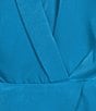 Color:Aegean Blue - Image 4 - Satin Woven Deep V-Neck Long Puff Sleeve Wrap Peplum Blouse