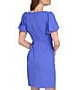 Color:Iris - Image 2 - Scuba Crepe Boat Neck Short Puff Sleeve Ruched Front Mini Dress
