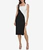 Color:Black/Cream - Image 1 - Scuba Crepe Colorblock Square Neck Sleeveless Front Slit Sheath Dress
