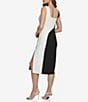 Color:Black/Cream - Image 2 - Scuba Crepe Colorblock Square Neck Sleeveless Front Slit Sheath Dress