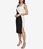 Color:Black/Cream - Image 4 - Scuba Crepe Colorblock Square Neck Sleeveless Front Slit Sheath Dress