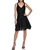 Color:Black - Image 1 - Dkny Sequin Embroidered Mesh Illusion Hem V Neckline Sleeveless Fit and Flare Dress