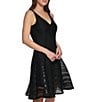 Color:Black - Image 3 - Dkny Sequin Embroidered Mesh Illusion Hem V Neckline Sleeveless Fit and Flare Dress