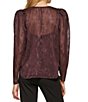 Color:Bordeaux - Image 2 - Sheer 3/4 Sheer Puffed Sleeve Shimmer Detail Round Neck Blouse