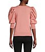 Color:Rogue Blush - Image 2 - Short Puff Sleeve V-Neck Knit Top