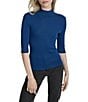 Donna Karan DKNY by Donna Karan Short Sleeve Mock Neck Ribbed Knit Top, Color:Cadet Blue - Image 1