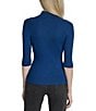 Donna Karan DKNY by Donna Karan Short Sleeve Mock Neck Ribbed Knit Top, Color:Cadet Blue - Image 2