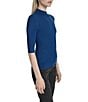 Donna Karan DKNY by Donna Karan Short Sleeve Mock Neck Ribbed Knit Top, Color:Cadet Blue - Image 3