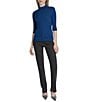 Donna Karan DKNY by Donna Karan Short Sleeve Mock Neck Ribbed Knit Top, Color:Cadet Blue - Image 4