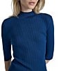 Donna Karan DKNY by Donna Karan Short Sleeve Mock Neck Ribbed Knit Top, Color:Cadet Blue - Image 5