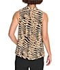 Color:Cashew Multi - Image 2 - Sleeveless Banded Neck Pleated Animal Print Top
