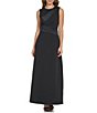 Color:Black - Image 1 - Sleeveless Crew Neck Mixed Media Ruched A-Line Gown