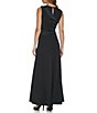 Color:Black - Image 2 - Sleeveless Crew Neck Mixed Media Ruched A-Line Gown