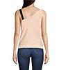 Color:Gold Sand - Image 2 - Sleeveless Faux Leather Strap Asymmetric Cowl Neck Top