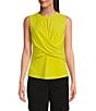 Color:Florescent Yellow - Image 1 - Sleeveless Jersey Knit Crew Neck Criss Cross Bodice Sleeveless Top