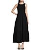Color:Black - Image 1 - Smocked Crew Neckline Sleeveless Tiered A Line Maxi Dress