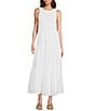 Color:White - Image 1 - Smocked Crew Neckline Sleeveless Tiered A Line Maxi Dress