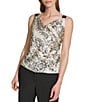 Color:Sand Multi - Image 1 - Snake Print Sueded Satin Cowl Neck Sleeveless Tank