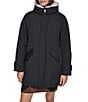 DKNY Softshell Sherpa Lined Hoodie Hidden Snap Front Parka - Image 1