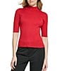 Color:Crimson - Image 1 - Solid Mock Neck Short Sleeve Ribbed Knit Shirt