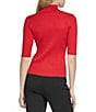 Color:Crimson - Image 2 - Solid Mock Neck Short Sleeve Ribbed Knit Shirt
