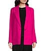 Color:Electric Fuschia - Image 1 - Solid Satin Notch Collar Long Sleeve Patch Pocket Button Front Blazer