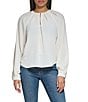 Color:Ivory - Image 1 - Solid Satin Twill Pleated Crew Neck Long Sleeve Blouse