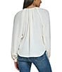 Color:Ivory - Image 2 - Solid Satin Twill Pleated Crew Neck Long Sleeve Blouse