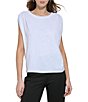 Color:White - Image 1 - Solid Slub Jersey Crew Neck Short Rolled Sleeve Relaxed Fit Shirt