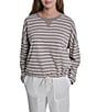 DKNY Sport by Donna Karan Coordinating Slub Knit Jersey Stripe Crew Neck Long Sleeve Pullover - Image 1
