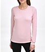 Color:Rosewater - Image 1 - Sport Pima Cotton Jewel Neck Long Sleeve Embroidered Tee