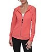 Donna Karan DKNY Sport by Donna Karan Long Sleeve Full Zip Mini Slub Waffle Pocketed Hoodie, Color:Coral Crush - Image 1
